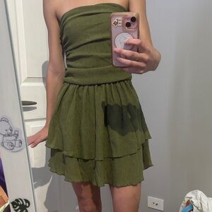 Cider Elegant Olive Green Strapless Dress